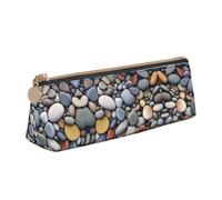 BWPDPXFJ Pebble Stone -Print Triangular Leather Pencil Case - Eco-Friendly Crossgrain Organizer W/Premium Zipper for School, Office & Travel