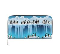 BWPDPXFJ Penguins on The Iceberg Printed -Print Women's Black Leather Wallet with Zip -Pocket & Wristlet for Travel, Daily Use.