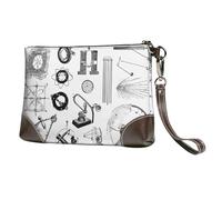 BWPDPXFJ Physics Print -Print Leather Clutch For Women, Handmade Genuine Leather Wristlet With Metal Zipper, Stylish Convertible Clutch Purse For Evening & Travel.