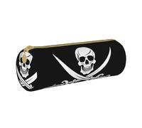 BWPDPXFJ Pirate Flag -Print Eco-Friendly Leather Pencil Case/Zipper - Compact Cylinder Organizer for School, Office & Travel