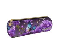 BWPDPXFJ Purple Plum Butterfly -Print Eco-Friendly Leather Pencil Case/Zipper - Compact Cylinder Organizer for School, Office & Travel