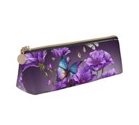 BWPDPXFJ Purple Plum Butterfly -Print Triangular Leather Pencil Case - Eco-Friendly Crossgrain Organizer W/Premium Zipper for School, Office & Travel