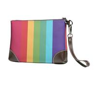 BWPDPXFJ rainbow background -Print Leather Clutch For Women, Handmade Genuine Leather Wristlet With Metal Zipper, Stylish Convertible Clutch Purse For Evening & Travel.