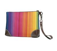 BWPDPXFJ Rainbow Color stripe -Print Leather Clutch For Women, Handmade Genuine Leather Wristlet With Metal Zipper, Stylish Convertible Clutch Purse For Evening & Travel.