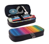 BWPDPXFJ Rainbow Color Stripe -Print Personalized Leather Pencil Case for Students, Compact Stylish Organizer with Zipper Closure Pouch.