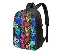 BWPDPXFJ Rainbow Hearts -Print 17-Inch Laptop Backpack For Students & Commuters, Water-Resistant Polyester, Lightweight Ergonomic Hiking & Travel Backpack With Laptop Sleeve.