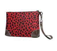BWPDPXFJ Red Leopard Pattern -Print Leather Clutch For Women, Handmade Genuine Leather Wristlet With Metal Zipper, Stylish Convertible Clutch Purse For Evening & Travel.