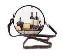BWPDPXFJ Red Wine Galsses & Grapes with Wooden -Print Elegant Waterproof Leather Shoulder Bag For Women - Detachable Strap, Compact Tote, Ideal For Work, Travel & Everyday Use.