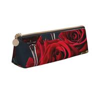 BWPDPXFJ Red Wine Rose and Candle -Print Triangular Leather Pencil Case - Eco-Friendly Crossgrain Organizer W/Premium Zipper for School, Office & Travel