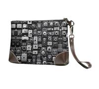 BWPDPXFJ Retro Cool Camera Collection -Print Leather Clutch For Women, Handmade Genuine Leather Wristlet With Metal Zipper, Stylish Convertible Clutch Purse For Evening & Travel.