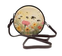 BWPDPXFJ Rural Bees Wildflowers -Print Elegant Waterproof Leather Shoulder Bag For Women - Detachable Strap, Compact Tote, Ideal For Work, Travel & Everyday Use.