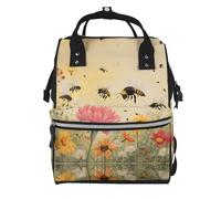 BWPDPXFJ Rural Bees Wildflowers -Print Large Capacity Multi-Function Backpack Water-Resistant With Compartments For Hiking Travel Everyday Adults.