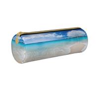 BWPDPXFJ Serene Coastal -Print Eco-Friendly Leather Pencil Case/Zipper - Compact Cylinder Organizer for School, Office & Travel