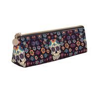 BWPDPXFJ Skulls -Print Triangular Leather Pencil Case - Eco-Friendly Crossgrain Organizer W/Premium Zipper for School, Office & Travel