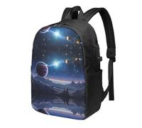 BWPDPXFJ Space Planet -Print 17-Inch Laptop Backpack For Students & Commuters, Water-Resistant Polyester, Lightweight Ergonomic Hiking & Travel Backpack With Laptop Sleeve.