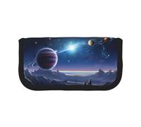 BWPDPXFJ Space Planet -Print Large Capacity Canvas Pencil Case - Soft Multi-Compartment Organizer with Zippered Mesh Pocket for School Stationery & Travel Makeup Bag.