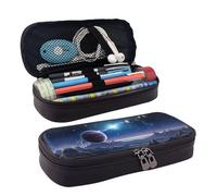 BWPDPXFJ Space Planet -Print Personalized Leather Pencil Case for Students, Compact Stylish Organizer with Zipper Closure Pouch.
