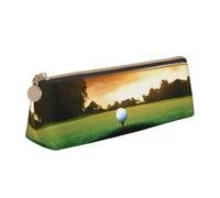 BWPDPXFJ Sport Golf Ball Sunset Tree -Print Triangular Leather Pencil Case - Eco-Friendly Crossgrain Organizer W/Premium Zipper for School, Office & Travel