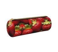 BWPDPXFJ Strawberry -Print Eco-Friendly Leather Pencil Case/Zipper - Compact Cylinder Organizer for School, Office & Travel