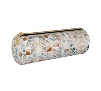 BWPDPXFJ Terrazzo Marble Pastel -Print Eco-Friendly Leather Pencil Case/Zipper - Compact Cylinder Organizer for School, Office & Travel