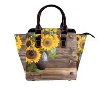 BWPDPXFJ Three Sunflowers on Wooden -Print Leather Crossbody Bag With Rivets, Adjustable Strap, Multiple Pockets For Women, School Office Travel.
