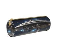 BWPDPXFJ UFO at Night -Print Eco-Friendly Leather Pencil Case/Zipper - Compact Cylinder Organizer for School, Office & Travel