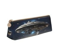 BWPDPXFJ UFO at Night -Print Triangular Leather Pencil Case - Eco-Friendly Crossgrain Organizer W/Premium Zipper for School, Office & Travel