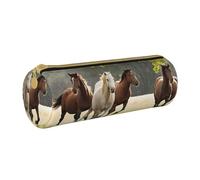 BWPDPXFJ Various Kinds of Horses -Print Eco-Friendly Leather Pencil Case/Zipper - Compact Cylinder Organizer for School, Office & Travel