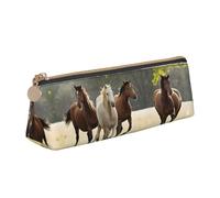 BWPDPXFJ Various Kinds of Horses -Print Triangular Leather Pencil Case - Eco-Friendly Crossgrain Organizer W/Premium Zipper for School, Office & Travel