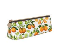 BWPDPXFJ Yellow Blossom and Orange Fruits -Print Triangular Leather Pencil Case - Eco-Friendly Crossgrain Organizer W/Premium Zipper for School, Office & Travel