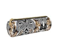 BWPDPXFJ Zebra and Giraffe -Print Eco-Friendly Leather Pencil Case/Zipper - Compact Cylinder Organizer for School, Office & Travel
