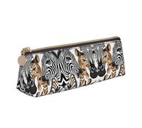 BWPDPXFJ Zebra and Giraffe -Print Triangular Leather Pencil Case - Eco-Friendly Crossgrain Organizer W/Premium Zipper for School, Office & Travel