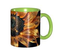 BWQMNT - 11 oz Porcelain Shiny Sunflower Coffee Mug with Handle, Ceramic Tea Cup for Women Men, Travel Mugs, Latte Mug for Office, Home, Microwave Safe