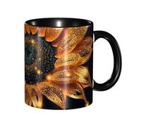 BWQMNT - 11 oz Porcelain Shiny Sunflower Coffee Mug with Handle, Ceramic Tea Cup for Women Men, Travel Mugs, Latte Mug for Office, Home, Microwave Safe