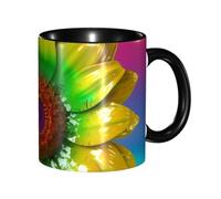 BWQMNT - 11oz Porcelain Colorful 3D Sunflower Coffee Mug with Handle, Ceramic Tea Cup for Women Men, Travel Mugs, Latte Mug for Office and Home, Microwave Safe