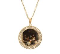 BWQMNT Alloy Diamond Necklaces Cartoon Fish And Coral Printed Round Necklace Applicable to Birthday,mother's Day Gifts, One size, Zinc, Diamond