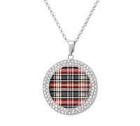 BWQMNT Alloy Diamond Necklaces Old Plaid Checkered Printed Round Necklace Applicable to Birthday,mother's Day Gifts, One size, Zinc, Diamond