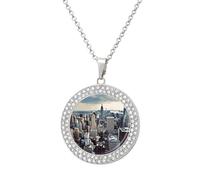BWQMNT Alloy Diamond Necklaces Penguins Printed Round Necklace Applicable to Birthday,mother's Day Gifts, One size, Zinc, Diamond