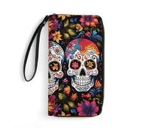 BWQMNT Durable And Portable Colorful Flower Skulls Printed Leather Wallet: Perfect for Storing Cards, Cash And An On-the-go Lifestyle, It Is An Ideal Holiday Gift to Organize Your Essentials, Colorful