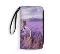 BWQMNT Durable And Portable Elephant on Wood Printed Leather Wallet: Perfect for Storing Cards, Cash And An On-the-go Lifestyle, It Is An Ideal Holiday Gift to Organize Your Essentials, Lavender Field