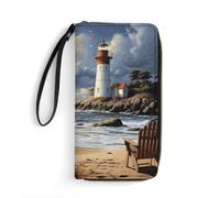 BWQMNT Durable And Portable Sea Lighthouse Sandbeach Printed Leather Wallet: Perfect for Storing Cards, Cash And An On-the-go Lifestyle, It Is An Ideal Holiday Gift to Organize Your Essentials, Sea