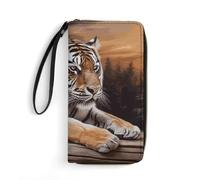 BWQMNT Durable And Portable Vintage Mushrooms Printed Leather Wallet: Perfect for Storing Cards, Cash And An On-the-go Lifestyle, It Is An Ideal Holiday Gift to Organize Your Essentials, Tiger Lying