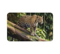 BWQMNT Jaguar Cat on Tree Trunk Waterfall Stone Bath Mat, 31.5''x 19.7'' Diatomaceous Earth Shower Mat Rugs, Non-Slip Super Absorbent Bathtub Mat Quick Drying Bathroom Floor Mat for Sink Door Mat