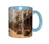 BWQMNT Old Wild West Cowboy Town 11oz Porcelain Coffee Mug with Handle, Ceramic Tea Cup for Women Men, Travel Mugs, Latte Mug for Office, Home, Microwave Safe