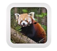 BWQSKL Wall Clock 10.2 Inch Little Red Panda Silent Non-Ticking Square Clock Battery Operated Easy to Read for Kitchen Living Room Office
