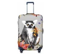 BWQTRYD Animals Lemur Flowers Pattern Luggage Cover Tsa Approved, Stretch Suitcase Protector Anti-Scratch Travel Suitcase Cover Washable Baggage Covers for 18-32 Inch Luggage Sleeve, Black, S