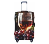BWQTRYD Art Red Wine Galsses & Grapes Luggage Cover Tsa Approved, Stretch Suitcase Protector Anti-Scratch Travel Suitcase Cover Washable Baggage Covers for 18-32 Inch Luggage Sleeve, Black, S