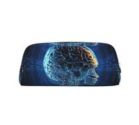 BWQTRYD Artificial Intelligence Brain Pencil Bag Leather Pencil Case Travel Makeup Bag Zipper Toiletry Bag for Women Men Purse