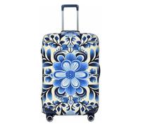 BWQTRYD Blue Folk Art Luggage Cover Tsa Approved, Stretch Suitcase Protector Anti-Scratch Travel Suitcase Cover Washable Baggage Covers for 18-32 Inch Luggage Sleeve, Black, M