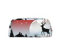BWQTRYD Christmas Deer Santa Claus silhouette Pencil Bag Leather Pencil Case Travel Makeup Bag Zipper Toiletry Bag for Women Men Purse